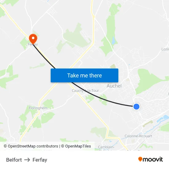 Belfort to Ferfay map