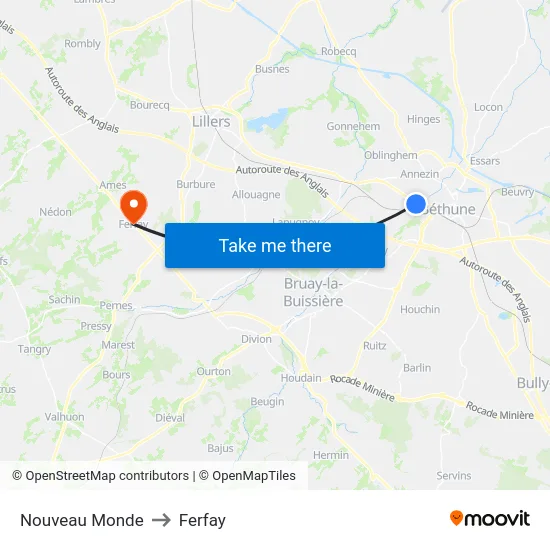 Nouveau Monde to Ferfay map