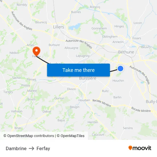 Dambrine to Ferfay map