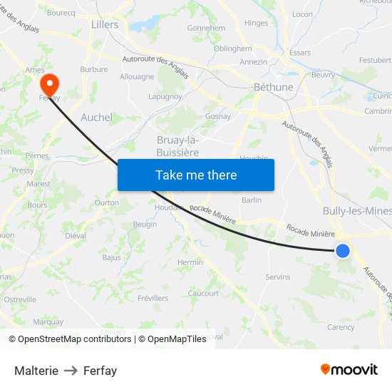 Malterie to Ferfay map