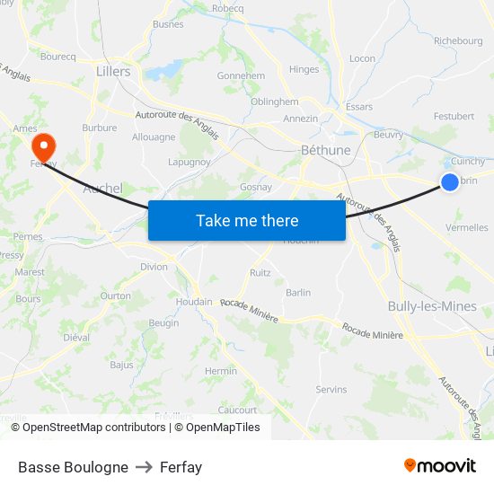 Basse Boulogne to Ferfay map