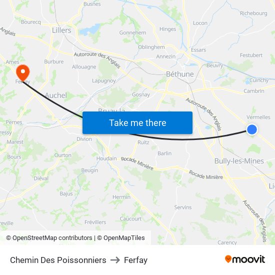 Chemin Des Poissonniers to Ferfay map