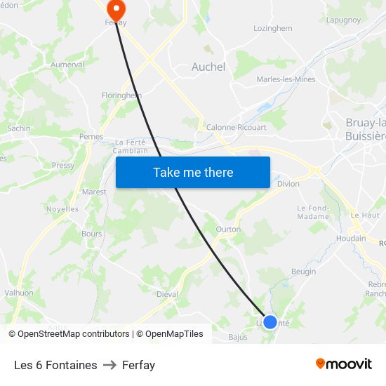 Les 6 Fontaines to Ferfay map