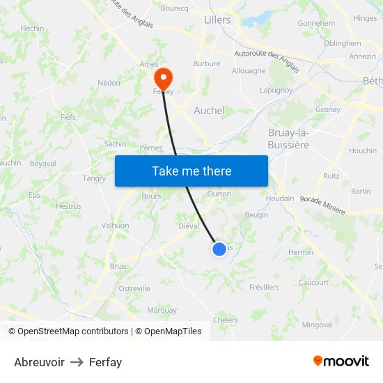 Abreuvoir to Ferfay map