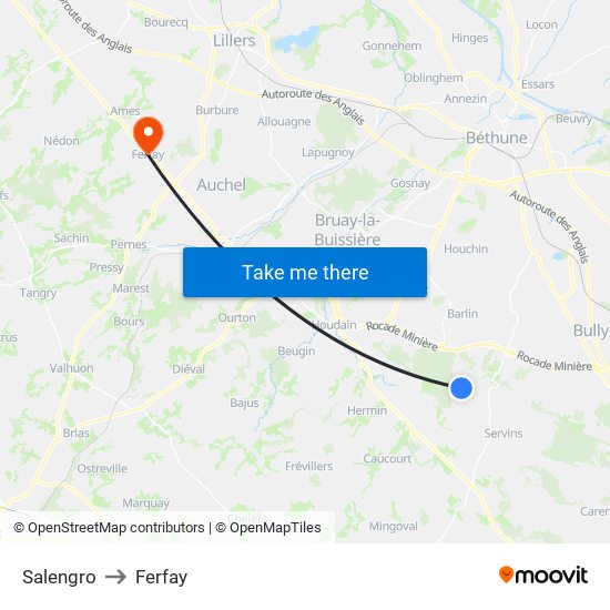 Salengro to Ferfay map