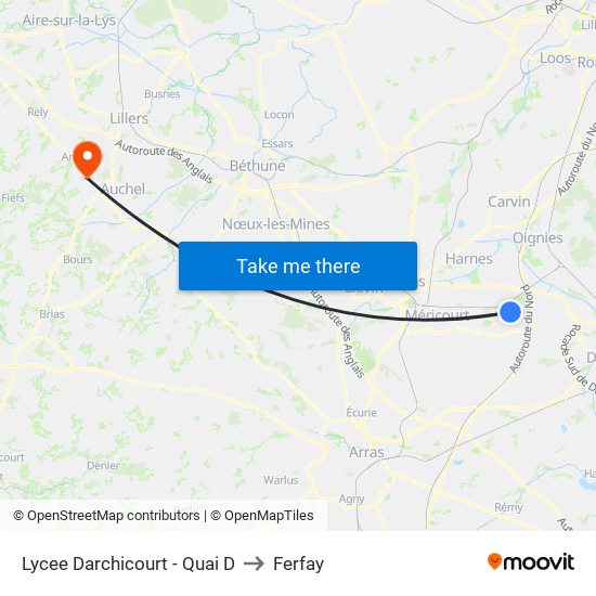 Lycee Darchicourt - Quai D to Ferfay map