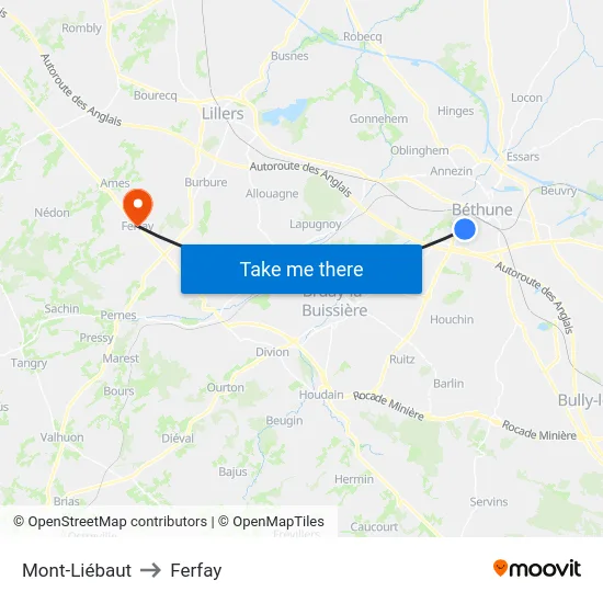 Mont-Liébaut to Ferfay map