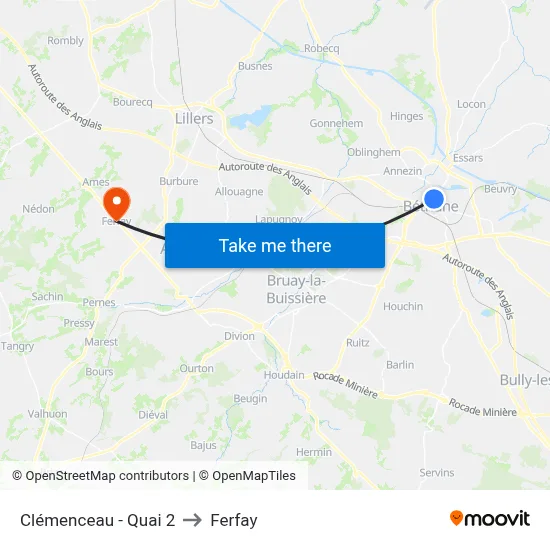 Clémenceau - Quai 2 to Ferfay map