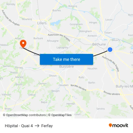 Hôpital - Quai 4 to Ferfay map
