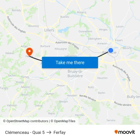 Clémenceau - Quai 5 to Ferfay map