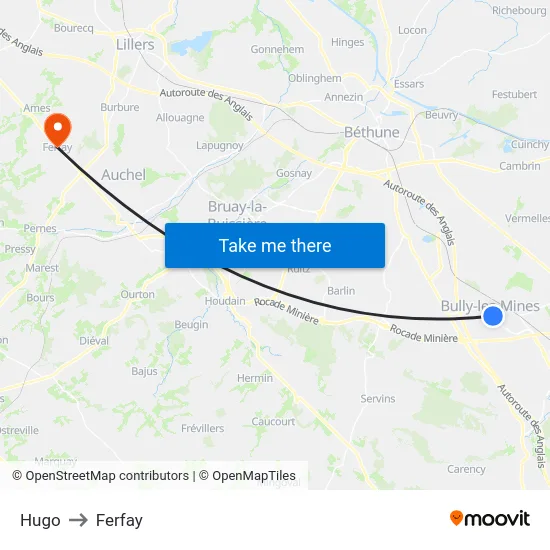 Hugo to Ferfay map