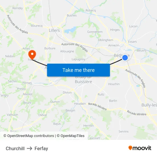 Churchill to Ferfay map