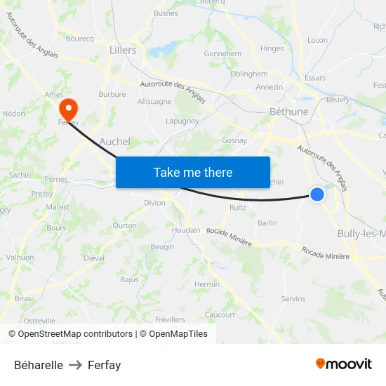 Béharelle to Ferfay map
