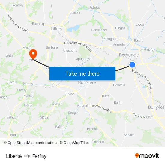 Liberté to Ferfay map