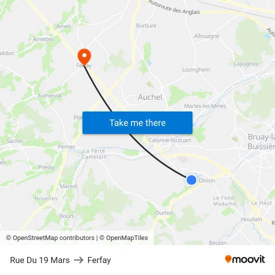 Rue Du 19 Mars to Ferfay map