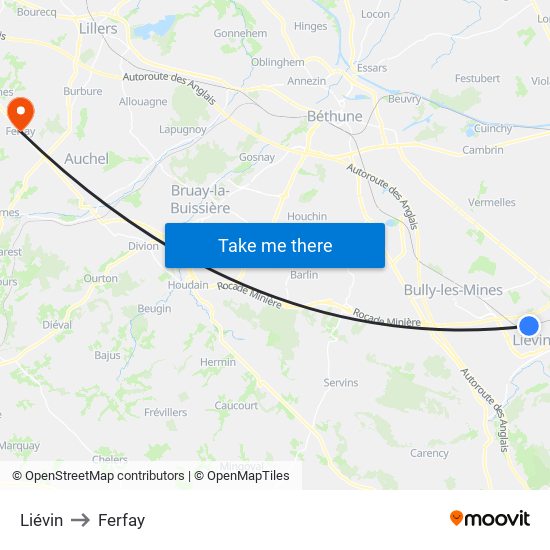 Liévin to Ferfay map