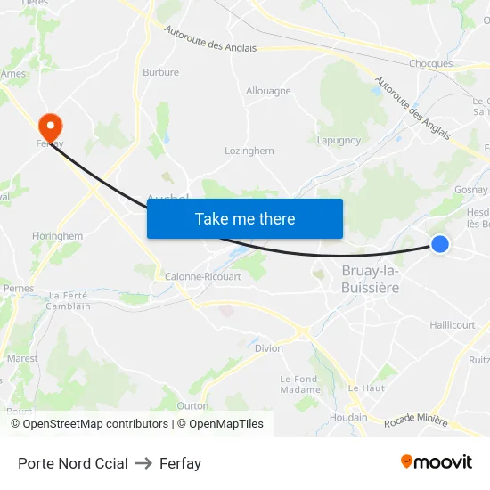 Porte Nord Ccial to Ferfay map