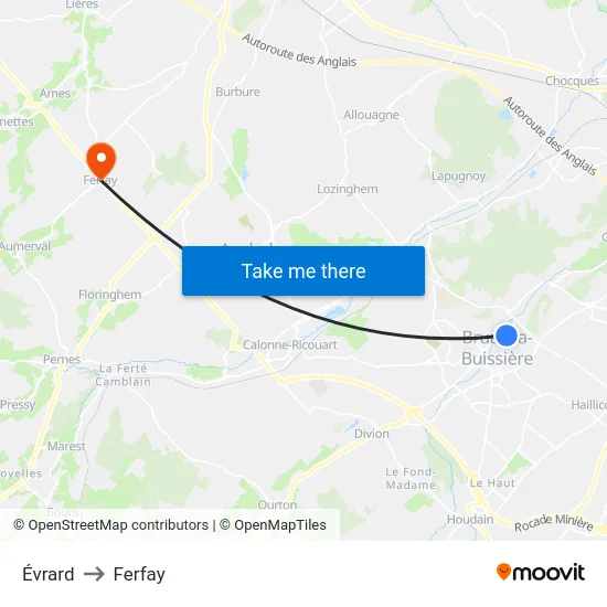 Évrard to Ferfay map