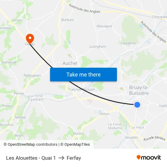Les Alouettes - Quai 1 to Ferfay map