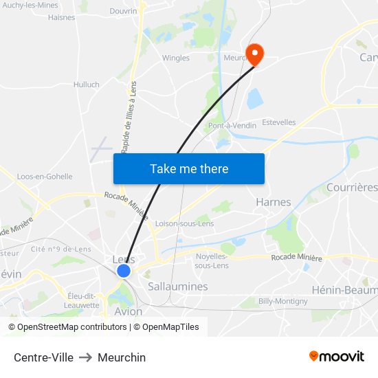 Centre-Ville to Meurchin map