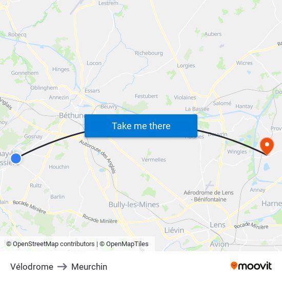 Vélodrome to Meurchin map