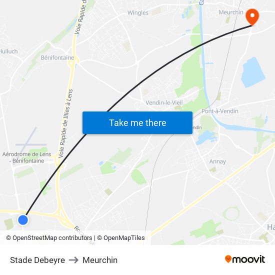 Stade Debeyre to Meurchin map