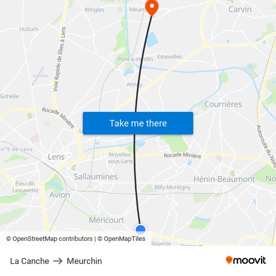 La Canche to Meurchin map