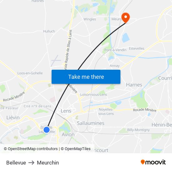 Bellevue to Meurchin map