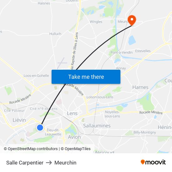 Salle Carpentier to Meurchin map