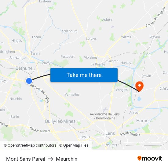 Mont Sans Pareil to Meurchin map