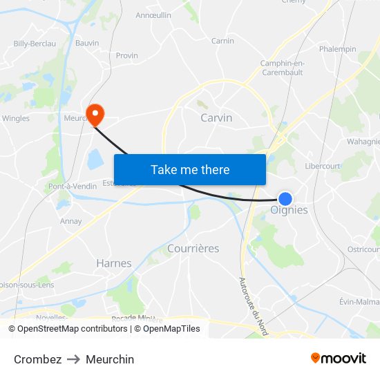 Crombez to Meurchin map