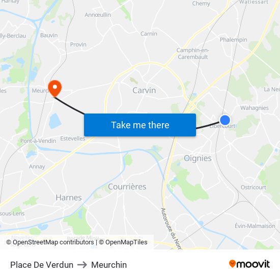 Place De Verdun to Meurchin map
