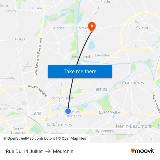 Rue Du 14 Juillet to Meurchin map