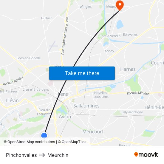 Pinchonvalles to Meurchin map