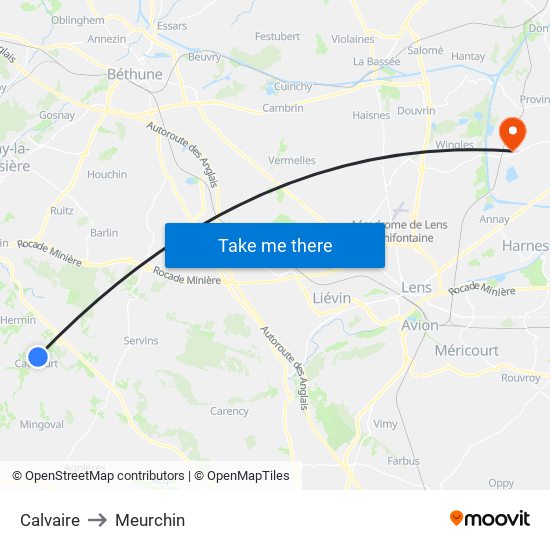Calvaire to Meurchin map