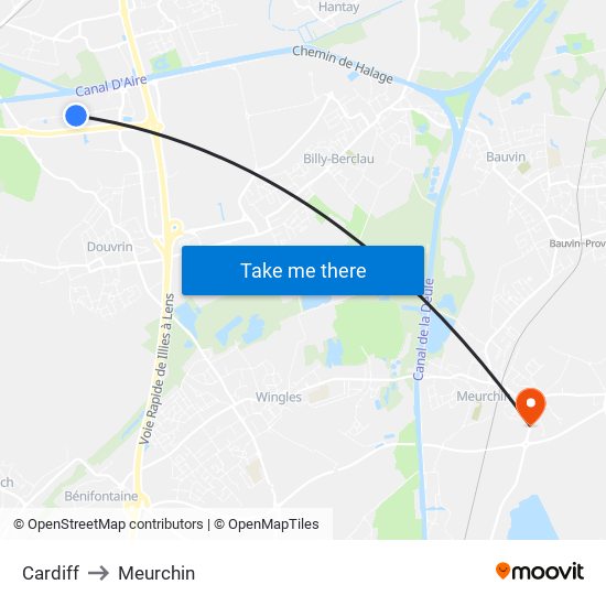 Cardiff to Meurchin map