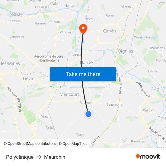 Polyclinique to Meurchin map