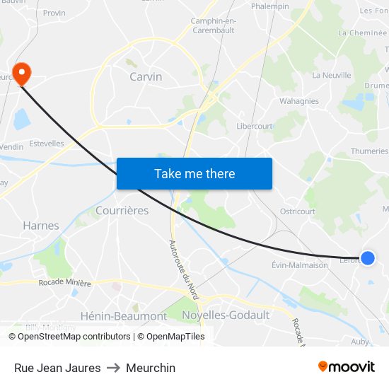 Rue Jean Jaures to Meurchin map