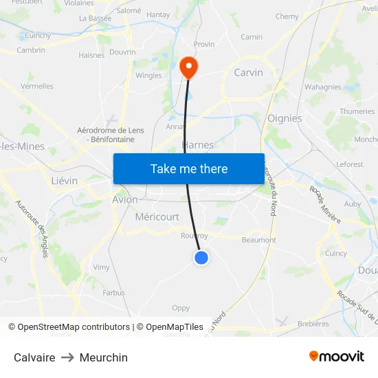 Calvaire to Meurchin map