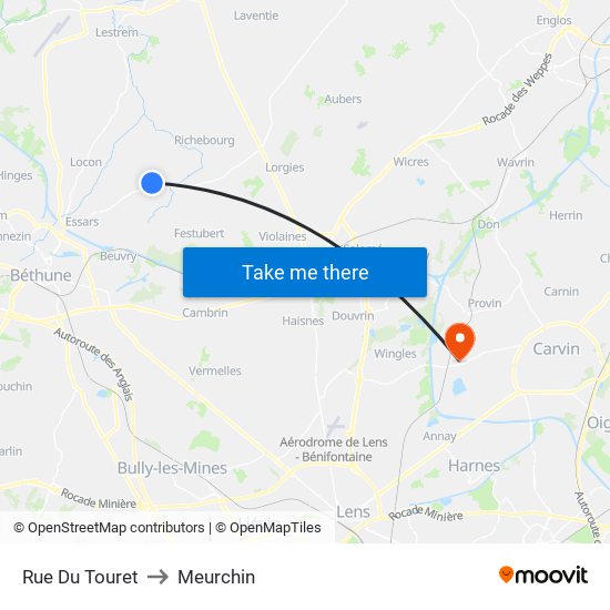 Rue Du Touret to Meurchin map