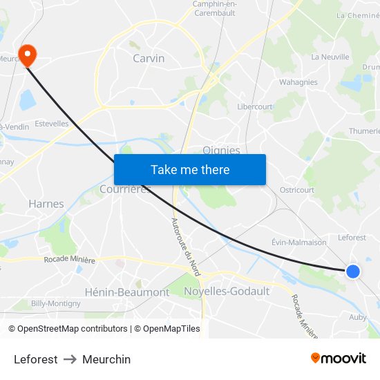 Leforest to Meurchin map