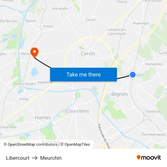 Libercourt to Meurchin map