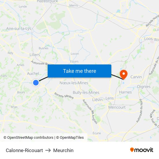 Calonne-Ricouart to Meurchin map