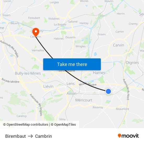 Birembaut to Cambrin map