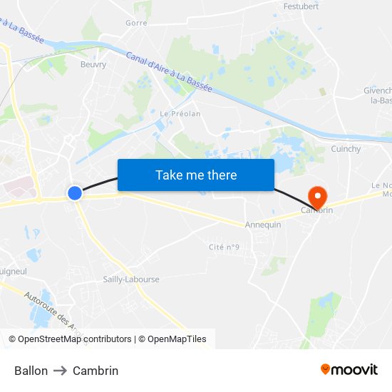 Ballon to Cambrin map
