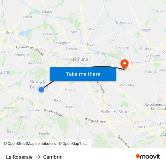 La Roseraie to Cambrin map