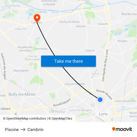 Piscine to Cambrin map