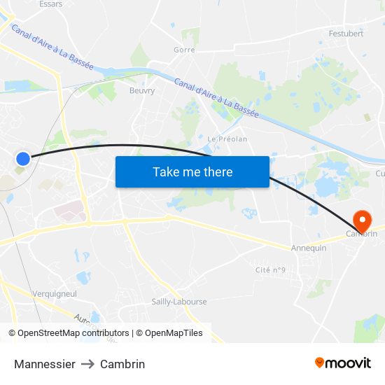 Mannessier to Cambrin map