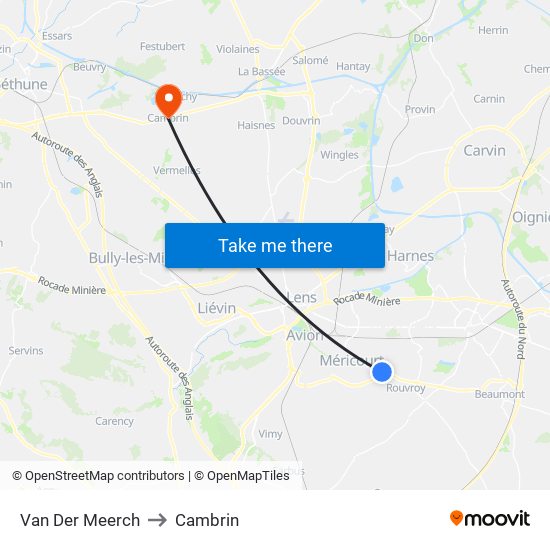 Van Der Meerch to Cambrin map