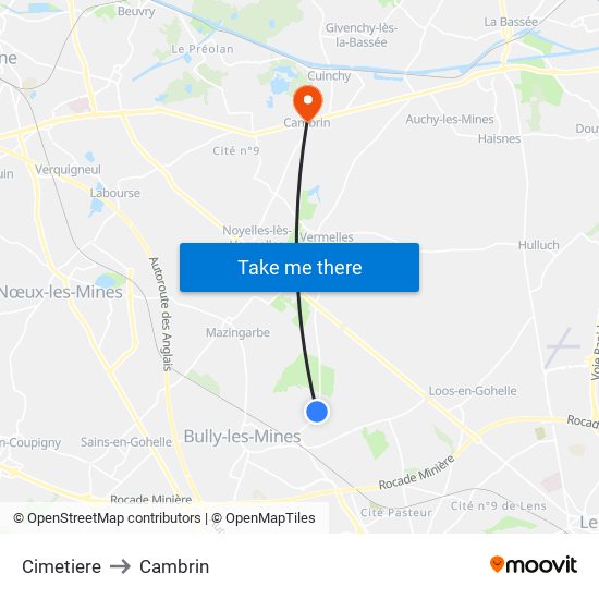 Cimetiere to Cambrin map